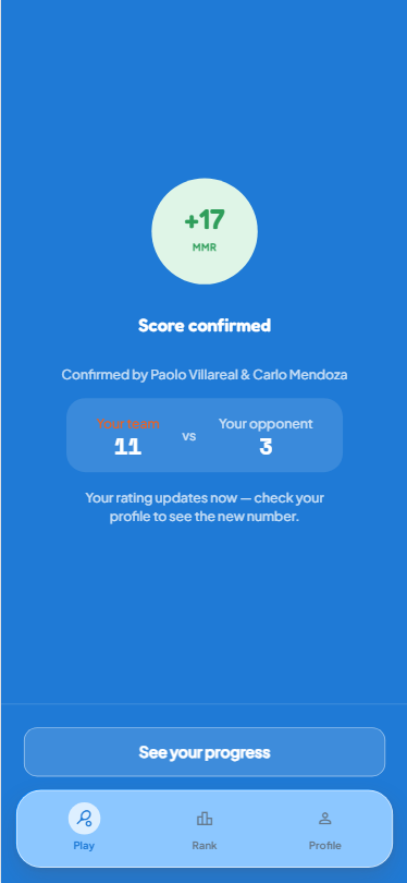 Score confirmed, rating updated